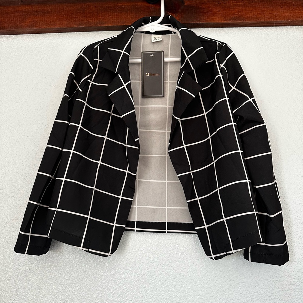 Milumia Black Windowpane Grid Blazer for Kids